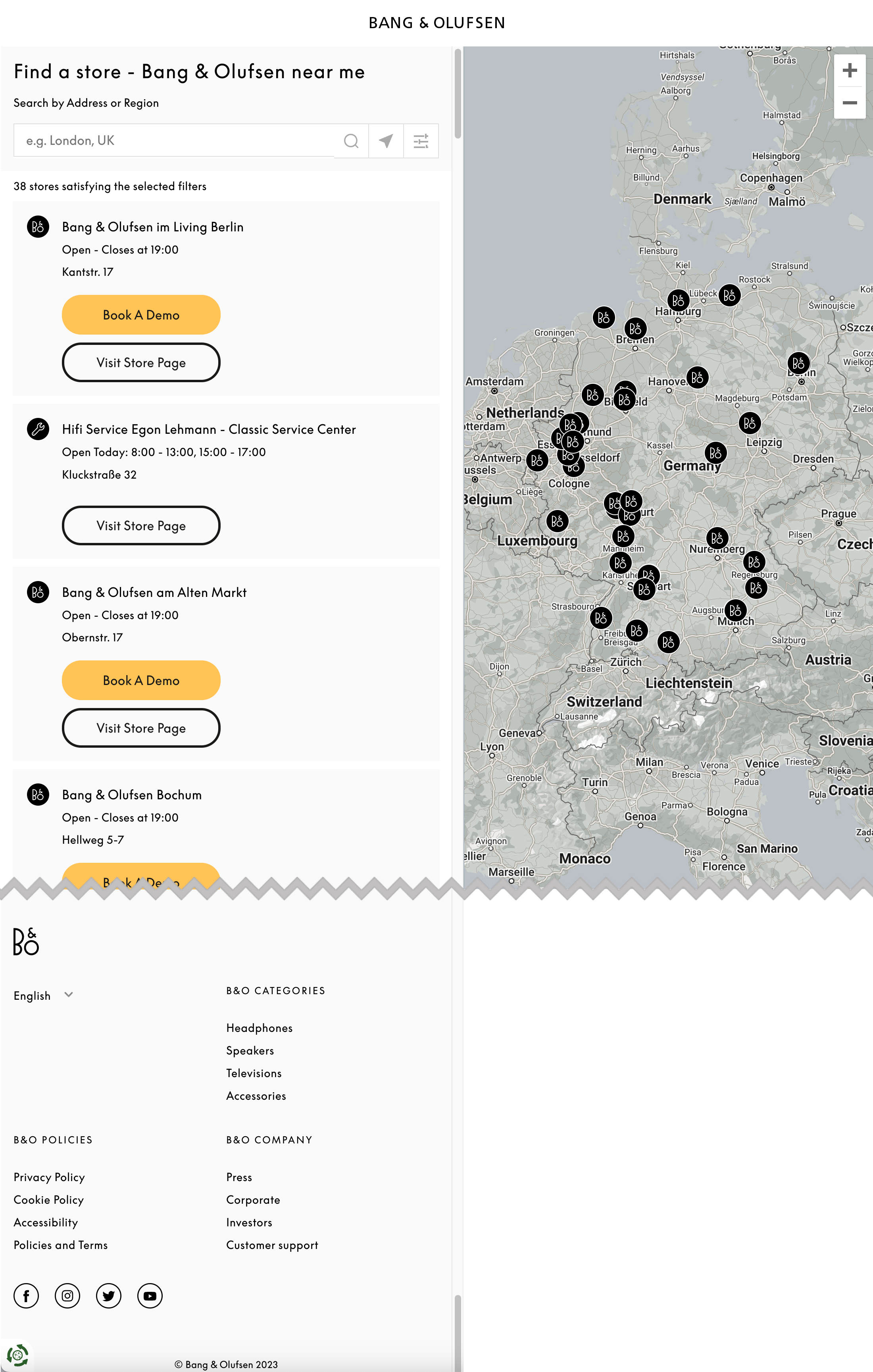 Bang & Olufsen’s Store Locator 13 of 45 Store Locator Examples